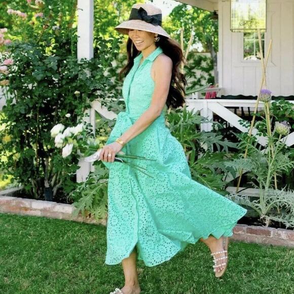 Lilly Pulitzer Chrisella Eyelet Embroidered Midi Belted Shirt Dress Green Size 0 - Picture 11 of 14